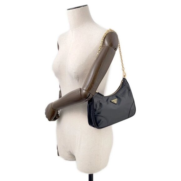 PRADA Re-Edition 2005 2WAYShoulder Bag Leather/Patent Leather Black 1BH204 - Picture 12 of 13